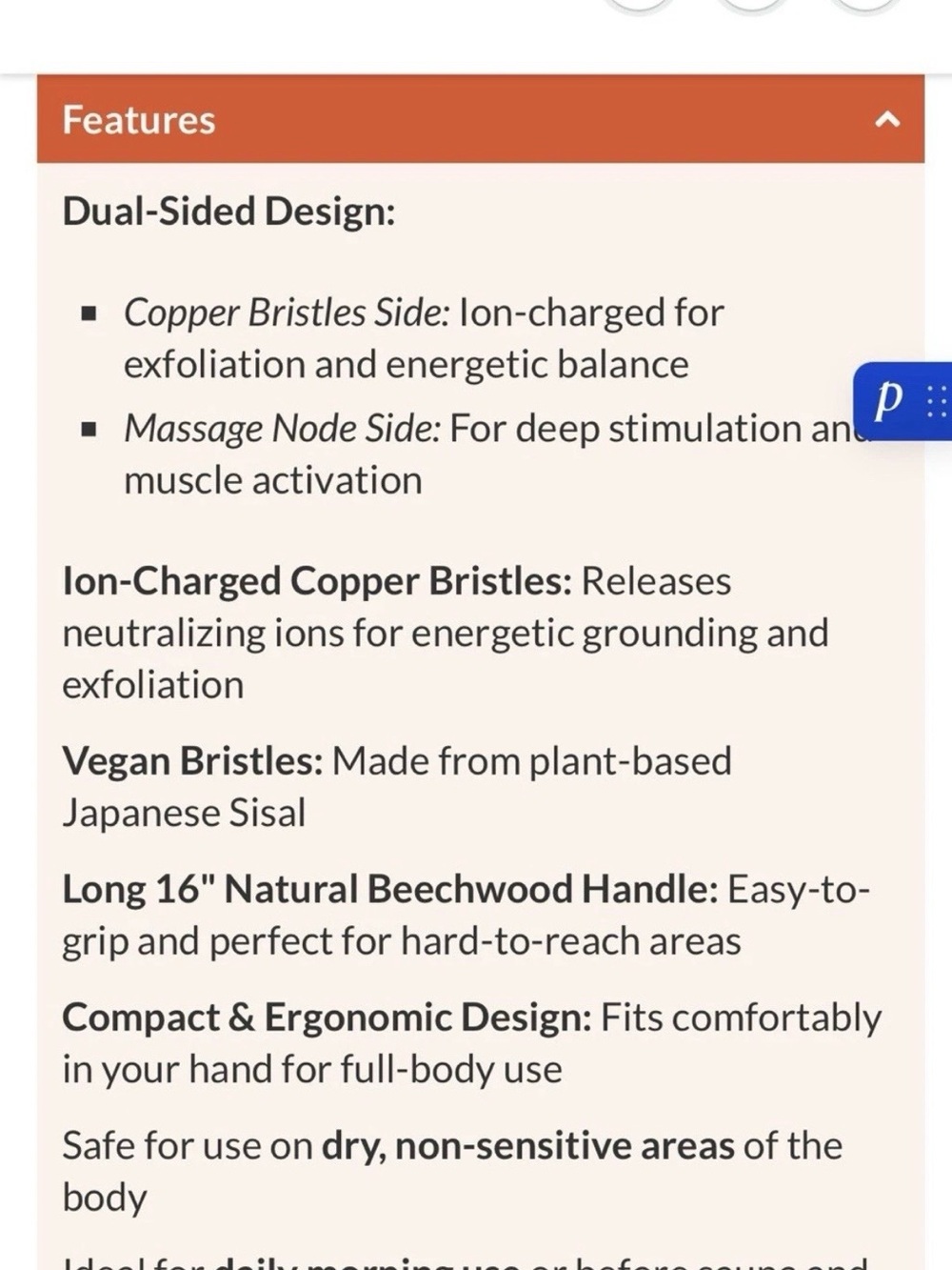 NEW TheraBrush With Copper Bristles - LONG HANDLE Vegan List Price $57.00 - Picture 10 of 10